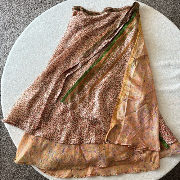 Iris Silk Floral Skirt with Orange and Pink Accents - Picture 1 of 2